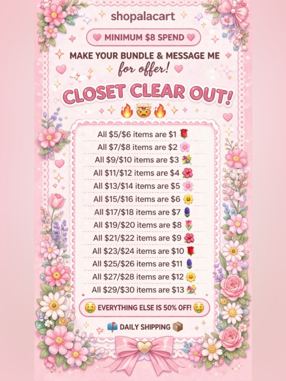 Closet Clear Out Pricing Sheet